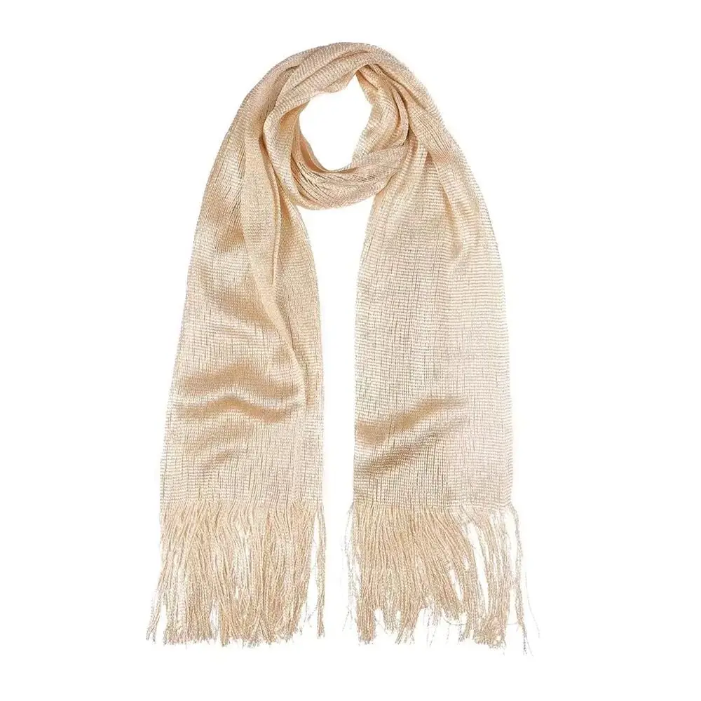 Syal Sutra Rumbai Renda Tabir Surya Penutup Leher Tipis Syal Mengkilap Keperakan Emas Jilbab Bib Mode untuk Musim Semi Musim Panas Musim Gugur