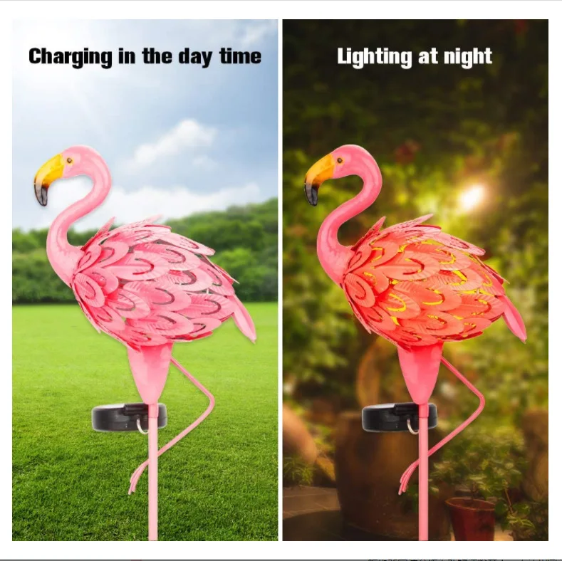Metall Flamingo Solar Pfähle Lichter Outdoor Garten Dekoration Rasen Hinterhof Garten Weg rosa Flamingo Pfahl mit LED-Lichtern