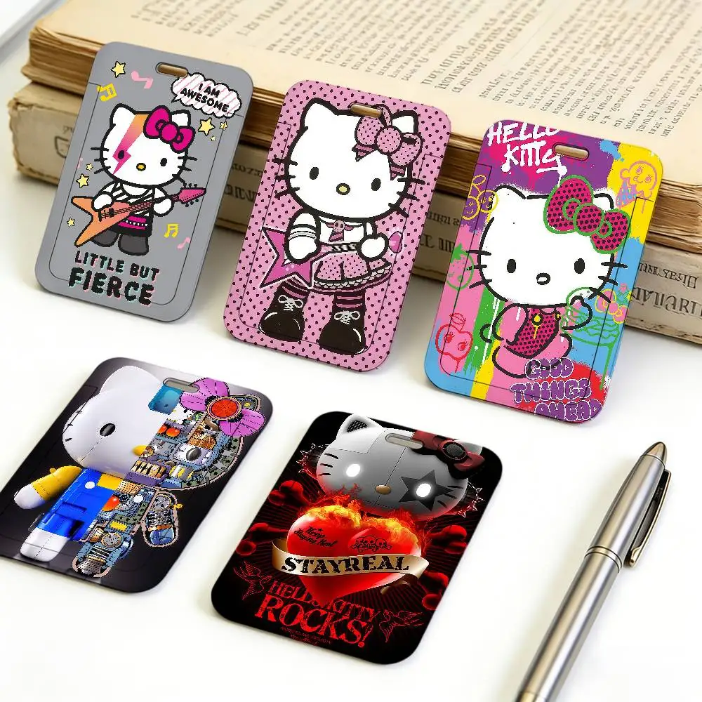 

SRO H-HelloS K-KittyS Cute Plastic ID Card Holder Soft Neck Lanyard Lightweight Durable Work Pass Badge Case Office Staff