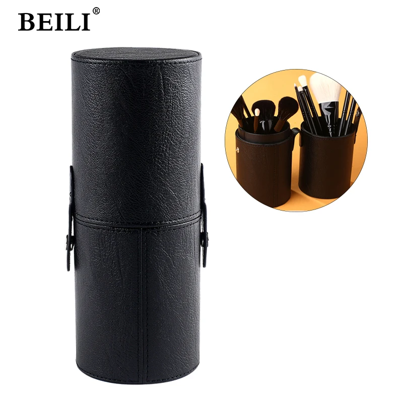 BEILI  1pcs Makeup Brush Cylinder Brushes Storage Holder Organizer Travel Case for Cosmetic Tools PU Leather