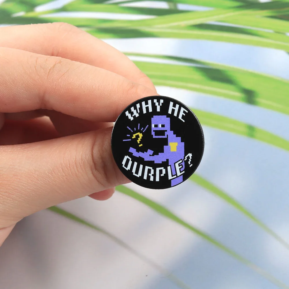 Lustige Pixel-Art-Spiel-Broschen „Why He Ourple“ Emaille-Pin Kreatives Horror-Spiel-Abzeichen für Rucksäcke, Kleidung, Schmuck und Accessoires – Detail 7