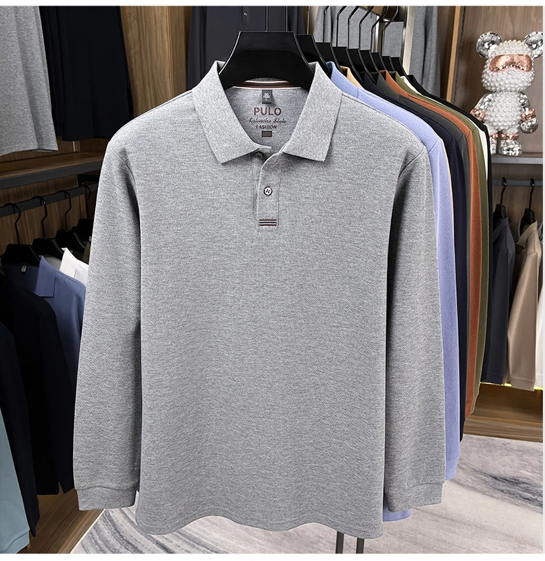 Hochwertiges Langarm-Poloshirt aus 100% Baumwolle für Herren, neue Luxus-Modemarke, Frühling/Herbst, luxuriöser Komfort, lässiges Business-T-Shirt. – Detail 31