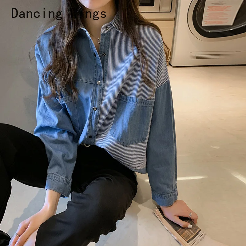 

Fall/winter 2024 New Blue Denim Shirt Women's Vintage Design Sense Niche Loose Layered Denim Shirt Tops Blouses for Fashion