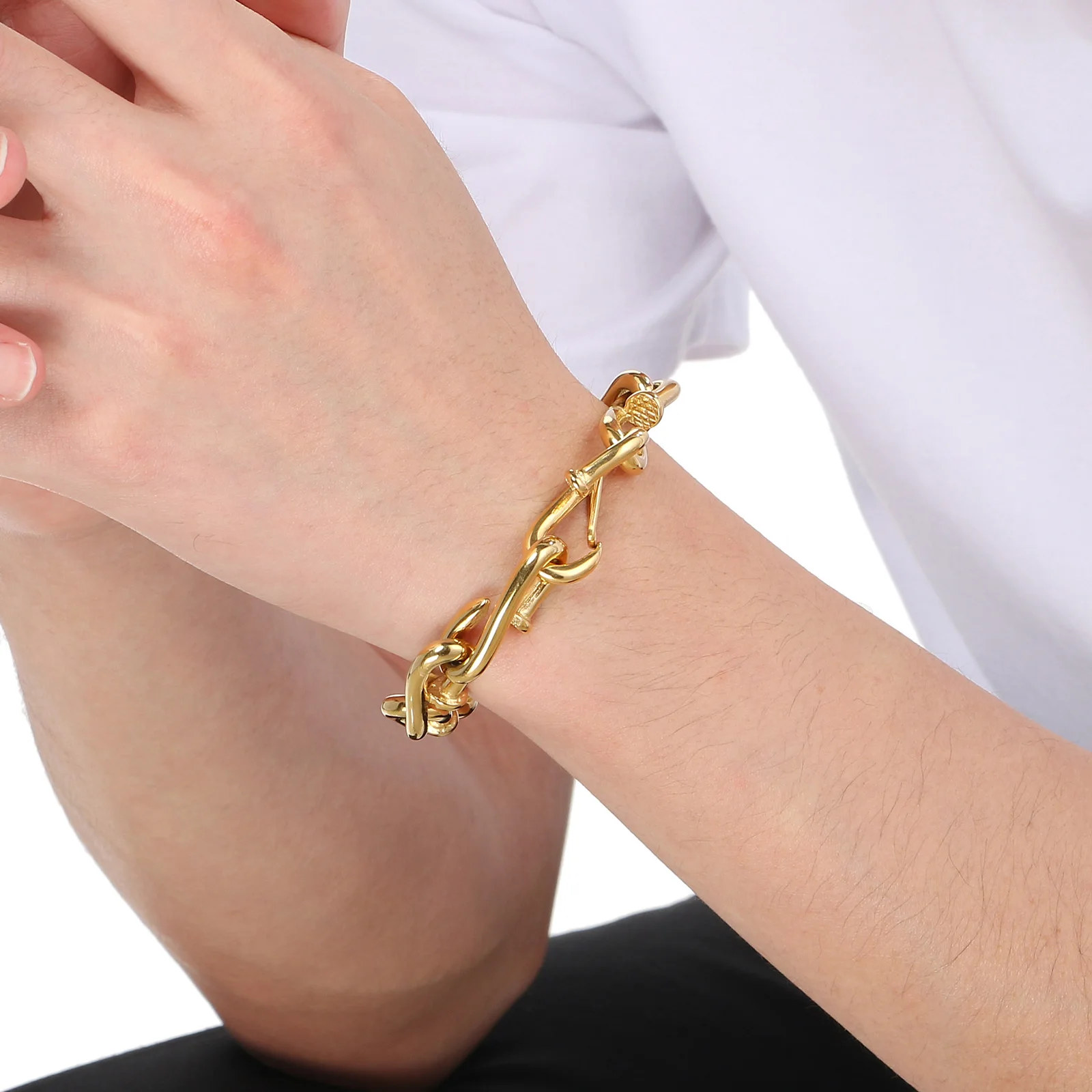Fongten Playful Whimsical Men's Stainless Steel Nail Splicing Bracelet Hip Hop Bicycle Motorcycle Chain Fashion Jewelry Gifts