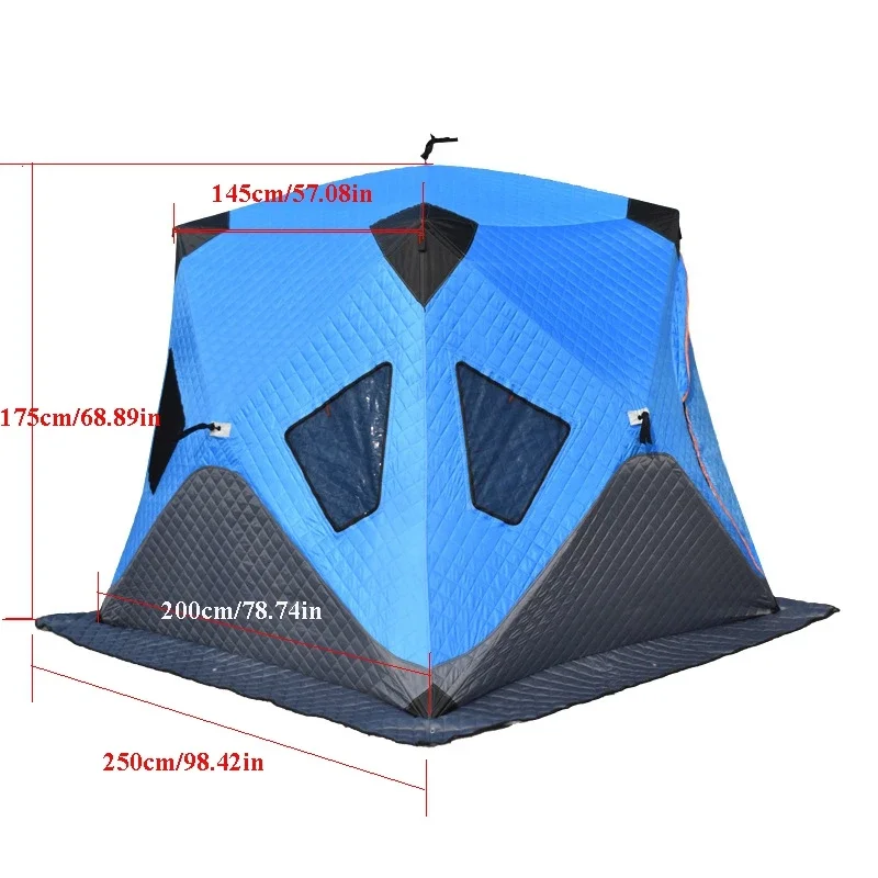 Winter Ice Fishing Tent for Outdoor Camping, Thickened Cotton, Warm and Cold Proof, Automatic Ultralarge, Snow-proof, 3-4Persons