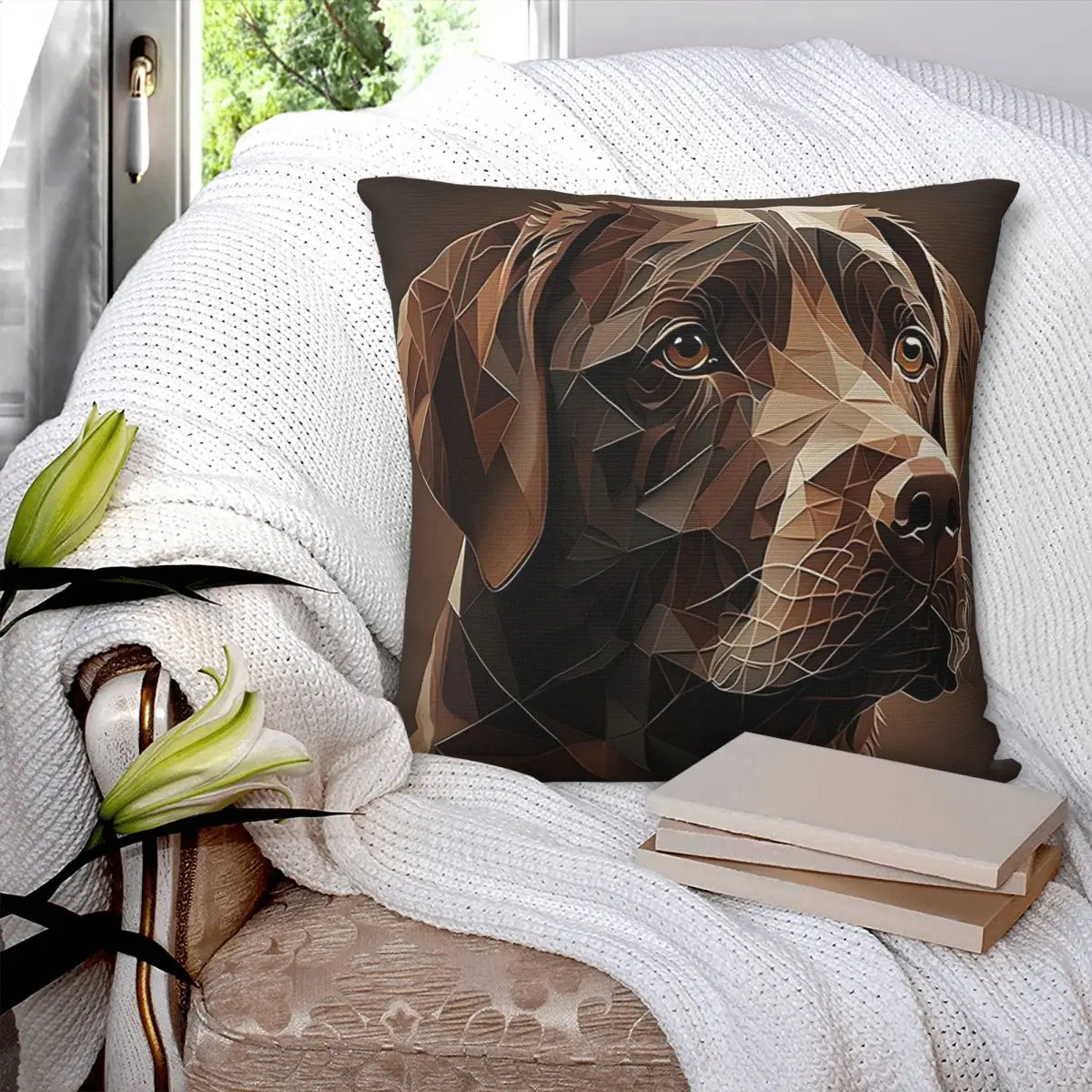 Funda de almohada cuadrada con ilustraciones geométricas Choco A Chocolate Labrador, funda de almohada, cojín cómodo para el hogar y el dormitorio