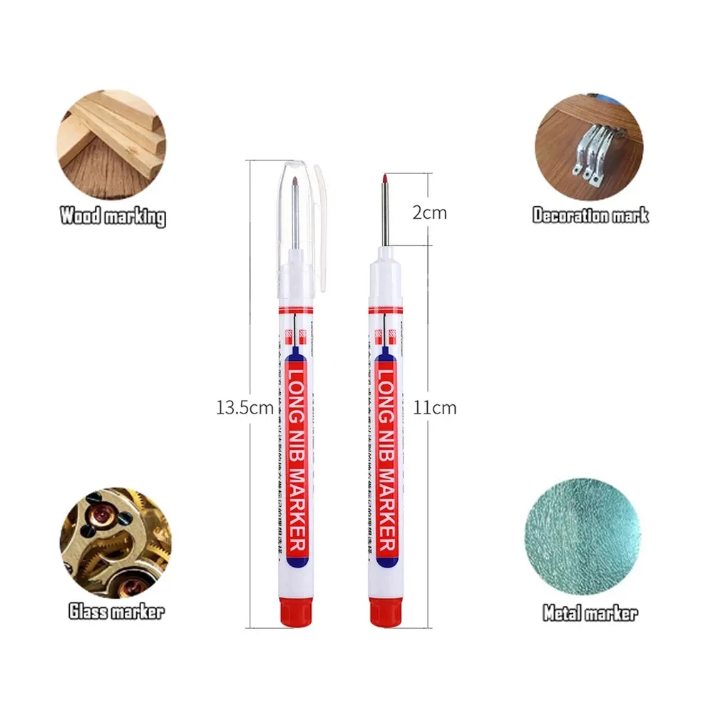 1–90 Stück wasserdichter weißer Markierungsstift mit langem Kopf, 2 cm, Holzbearbeitung, tiefes Loch, Markierungsstifte, Metall, Zimmermann, schwarz/rot/blau/grüne Tinte – Detail 4