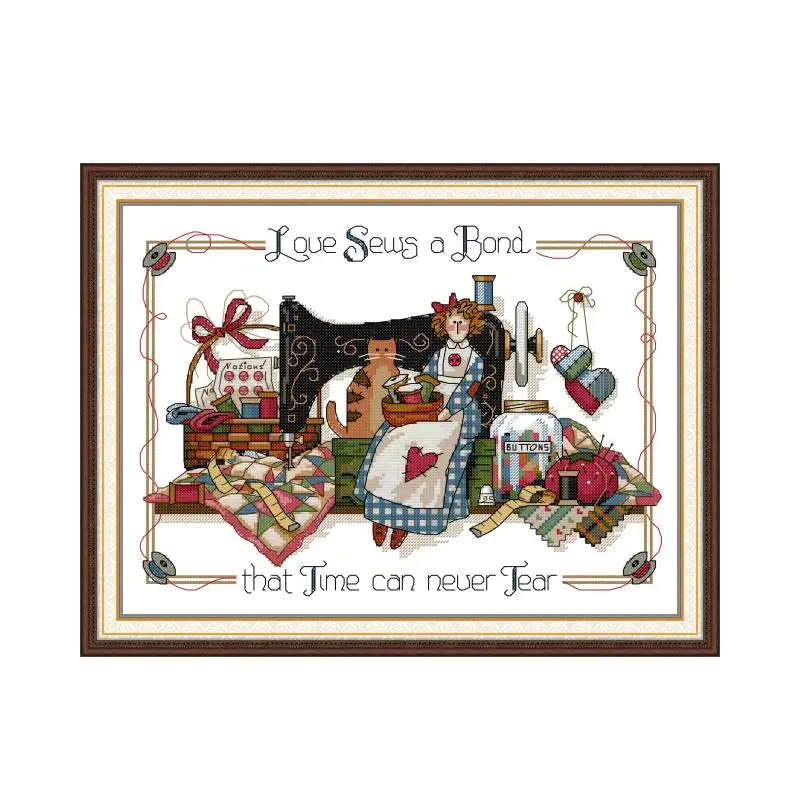 Love Sews a Band Cross Stitch Kit, Cartoon Cross Stitch, Printed Canvas, Sewing, DIY, Handmade Needlework, 14CT, 11CT