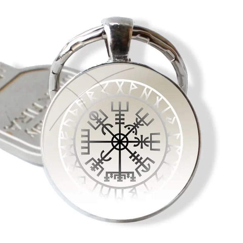 Vegvisir-Llavero vikingo de cabujón de cristal hecho a mano, llavero colgante, soporte