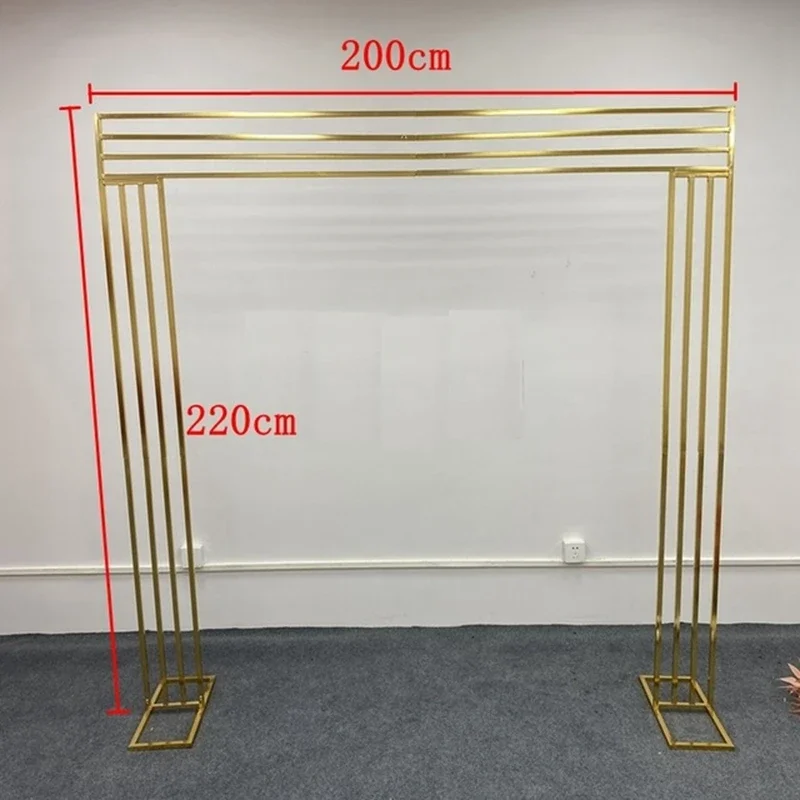 Modernes Gold-Metall-Hochzeitsbogen-Set, Rechteckiger Vertikaler Lamellen-Hintergrund, Luxuriöser Quadratischer Säulenständer für Zeremonienbühnen-Dekoration – Detail 11