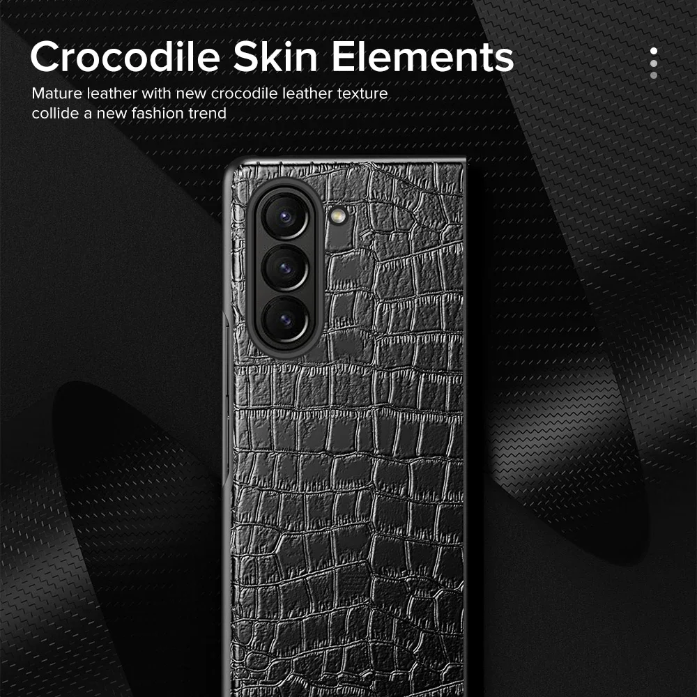 Luxury Crocodile Pattern Leather Phone Case for Samsung Galaxy Z Fold 6 5 4 3 2 5G Hard PC Frame Shockproof Cover