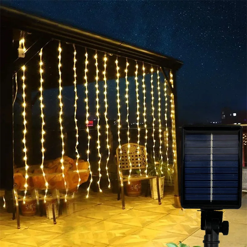 

Светодиодная солнечная гирлянда-штора для свадеб, уличного освещения, украшения на Ид Мубарак, для сада, мусульманских праздников, парков и павильонов