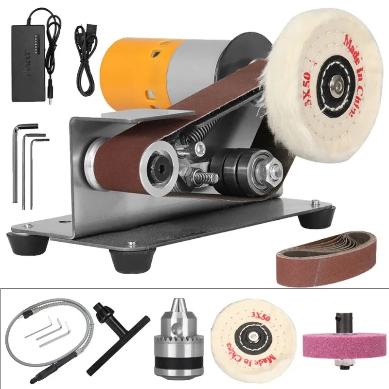 Mini Electric Belt Sander with Adjustable Speed 10PCS Belt Set DIY Cutter Edge Sharpener Polishing Machine 110V/220V