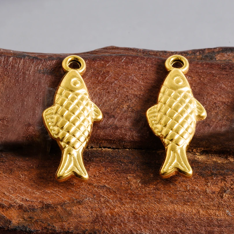 6pcs Real Gold Plated Enamel Fish Charm For Jewelry Making Supplies Fishbone Pendant Stainless Steel Charm DIY Handmade Material
