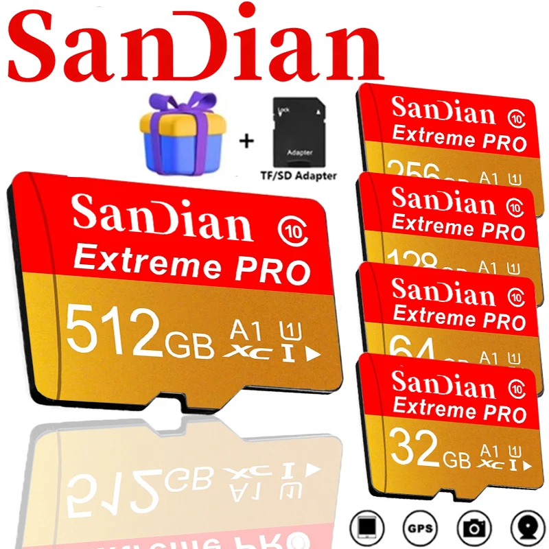 Memory Card 512GB Ultra Micro TF SD Card 256GB SD Cards 128GB TF Cards 64GB High Performance for Smart TV/CCTV/Handheld Game/VR