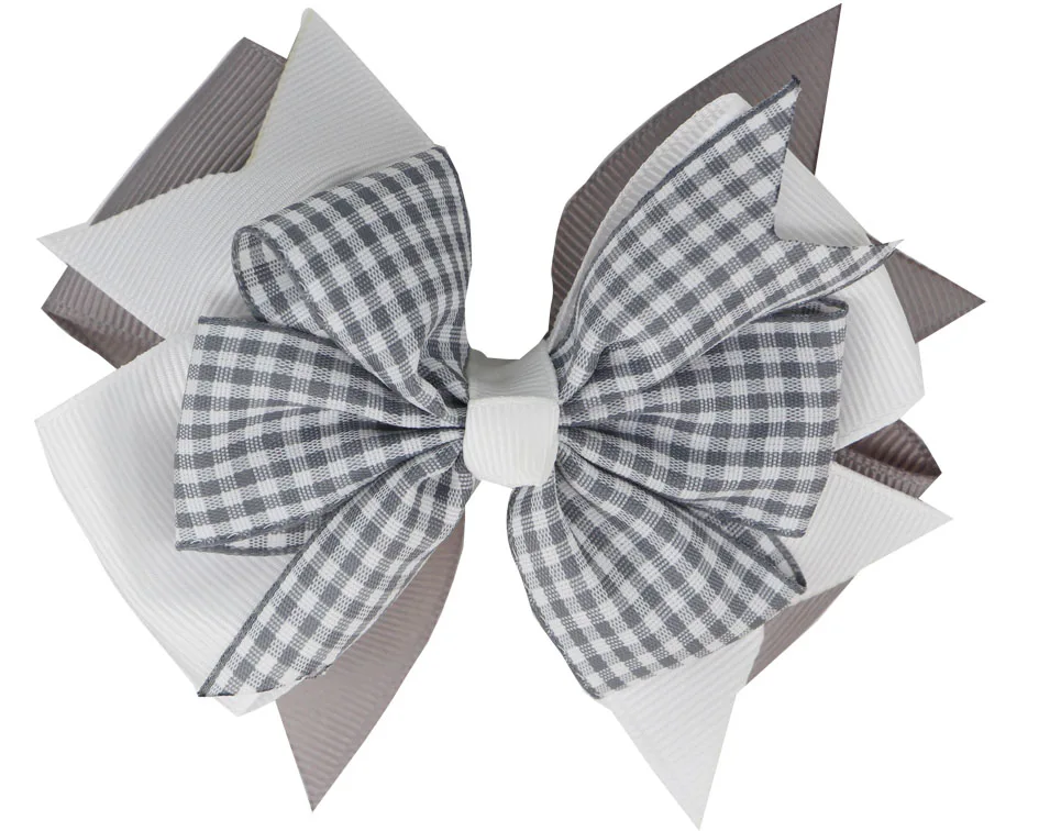NEW Plaid Bows 4INCH School Hair Bows First Day Gingham Ribbon Stacked Bow Hair Clip Hairpin For Baby Girl Accessories