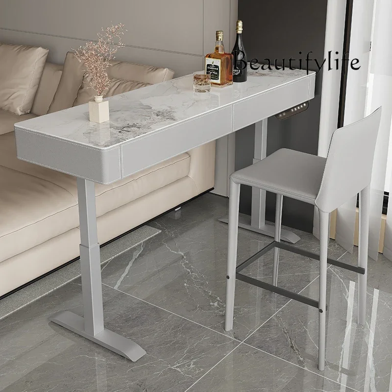 N49 Light luxury rock slab home bar by sofa living room intelligent liftable bar desk small bar