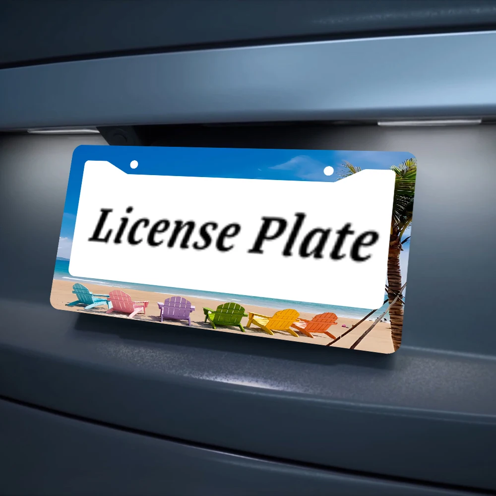 الأزرق الشاطئ المشهد 2-Hole إطار لوحة الرخصة الألومنيوم 6x12 بوصة مع مسامير مجموعة الكرتون متعة سيارة ديكور هدية الولايات المتحدة الحجم القياسي #5