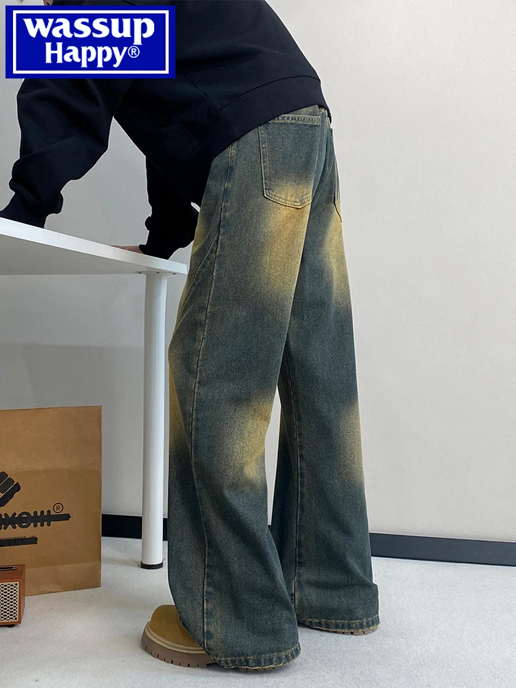 

Мужские джинсы Wassup Happy American в стиле ретро, свободные прямые брюки-колокольчики, винтажные повседневные повседневные хлопковые и полиэстеровые джинсы