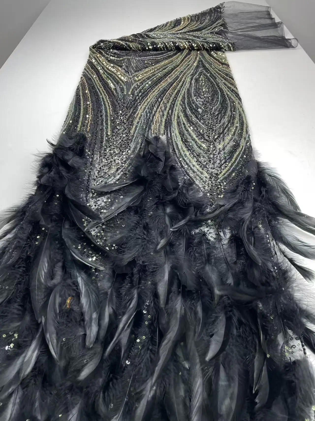 Luxury 3D Feather Lace Fabric 2026 France Nigeria Beaded Sequins Lace Fabric For Bridal Dress Wedding Women Material