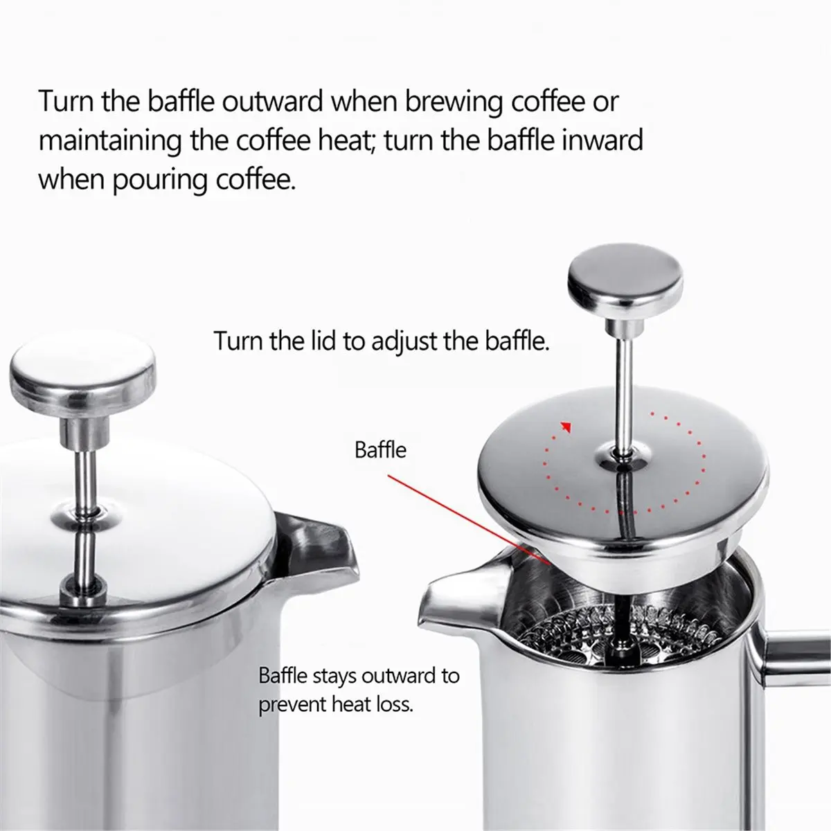 350mlCoffee Maker Pot French Coffee Maker Stainless Steel Double Walled Insulated Coffee Maker Pot