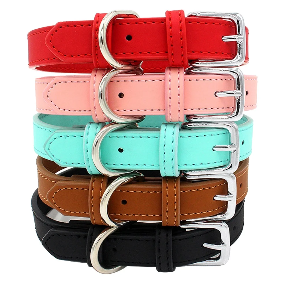 J1UL1N PU Small Dogs Collarsadjustable Zinc Alloy Solid Color Puppy Collar Comfortable Durable Pets Supplies Accessories