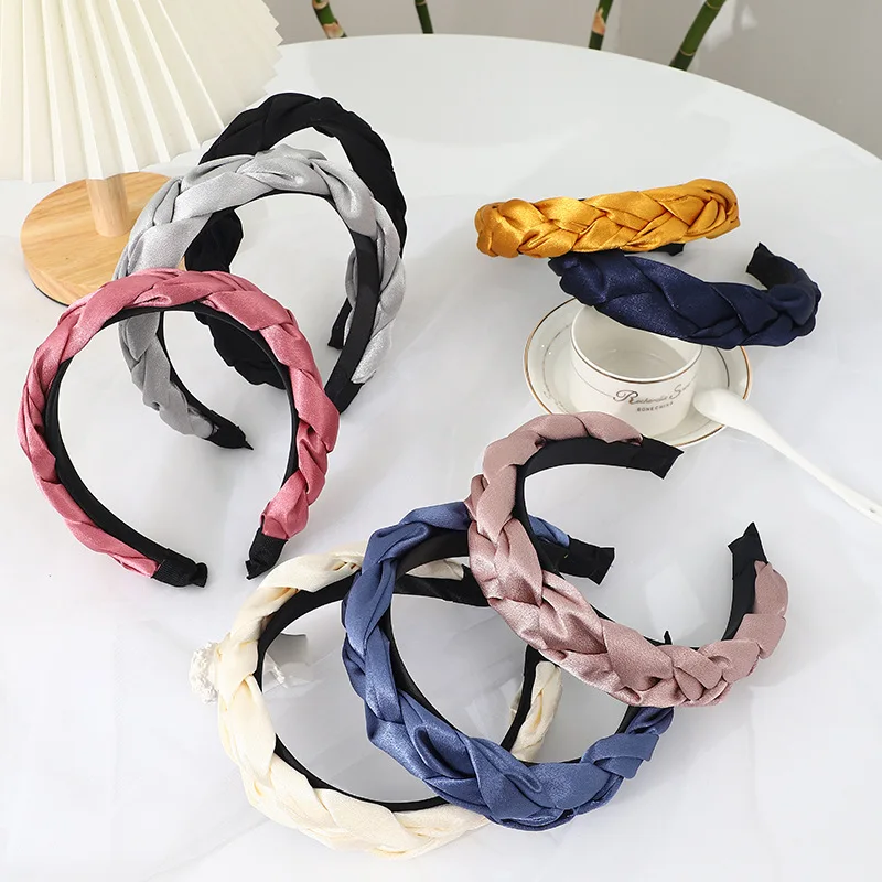 

Silk Headband Headwear Hair Hoop Wide Knotted Design with Twist Braid Non-Slip Elegant Hair Accessories for Women Girls Daily