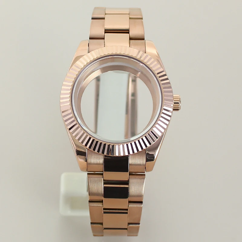 36 mm/39 mm für Nh35 Datejust Nh36 Nh34 Miyota8215 Uhrwerk, geriffeltes, gebogenes Uhrengehäuse, Schiebeschnalle, Saphirglas, 28,5 mm Zifferblatt