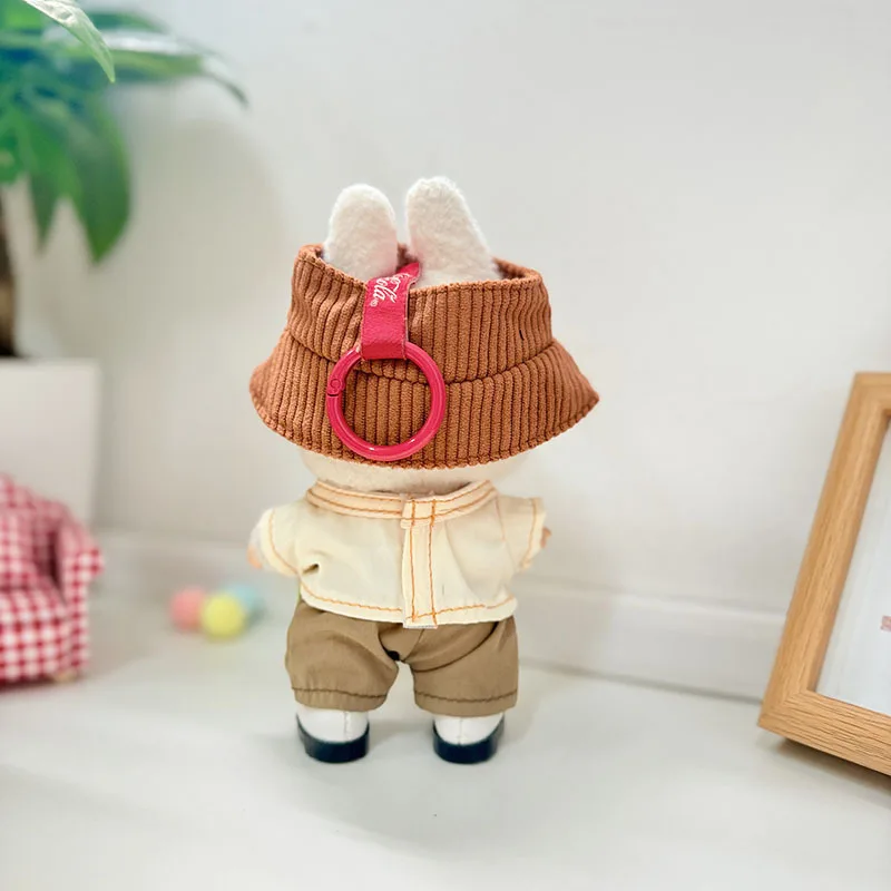 Kleidung für 15/17 cm 1.-3. Generation Labubu Schlüsselanhänger Plüschpuppen Verspieltes Doppeltaschen-Outfit mit Cord-Hut-Set