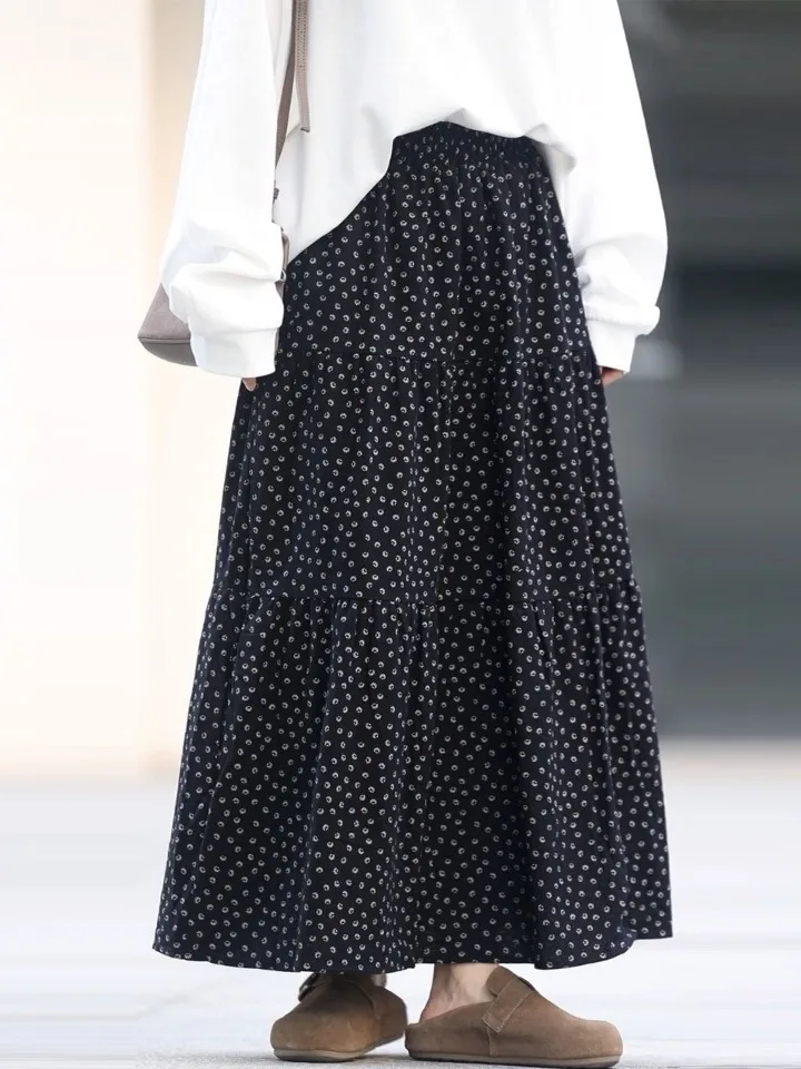 

Bla Polka Dot Cake Skirt Ultra Long over Knee High Waist Slimming Drapey Spring Autumn Women's Faion mid Waist PVC Casual...