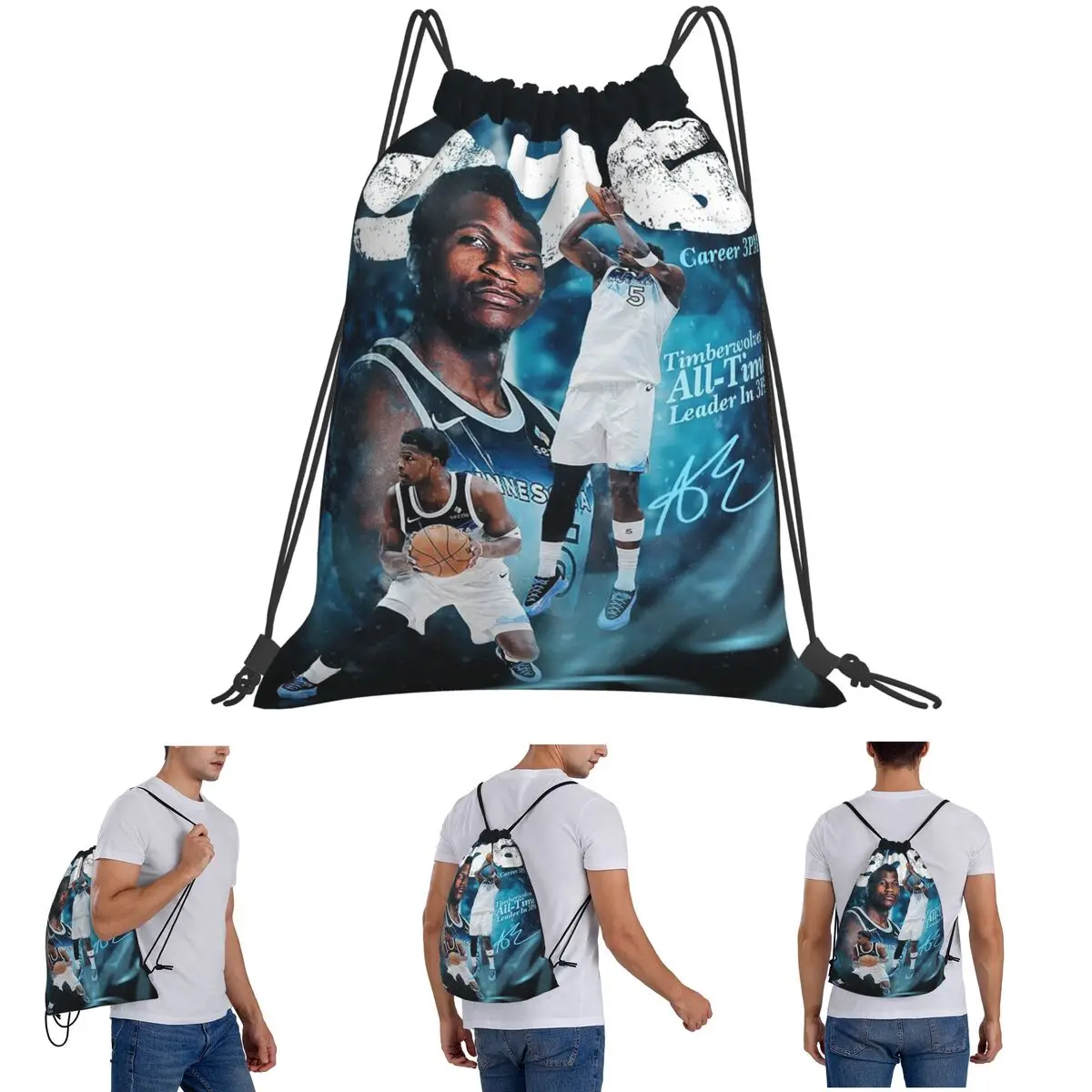 Minnesota Timberwolves Ant Keeps Breaking Anthony Edwards Backpacks Fashion Drawstring Bags Sports Bag Book Bags Travel Students