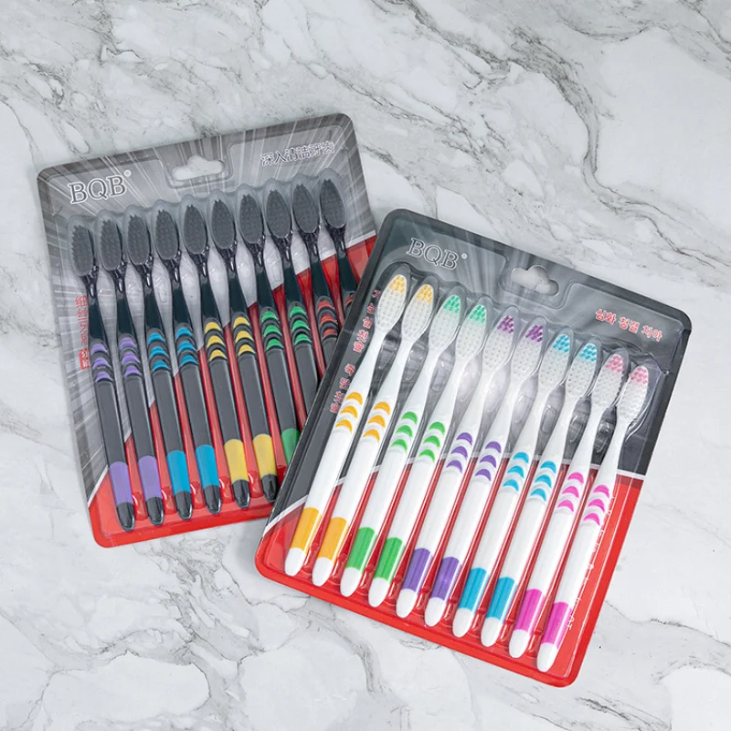 

10pcs Toothbrush Soft Bristle Adult Bamboo Charcoal Household Fine Wool Toothbrush Antibacterial for Family Men and Women