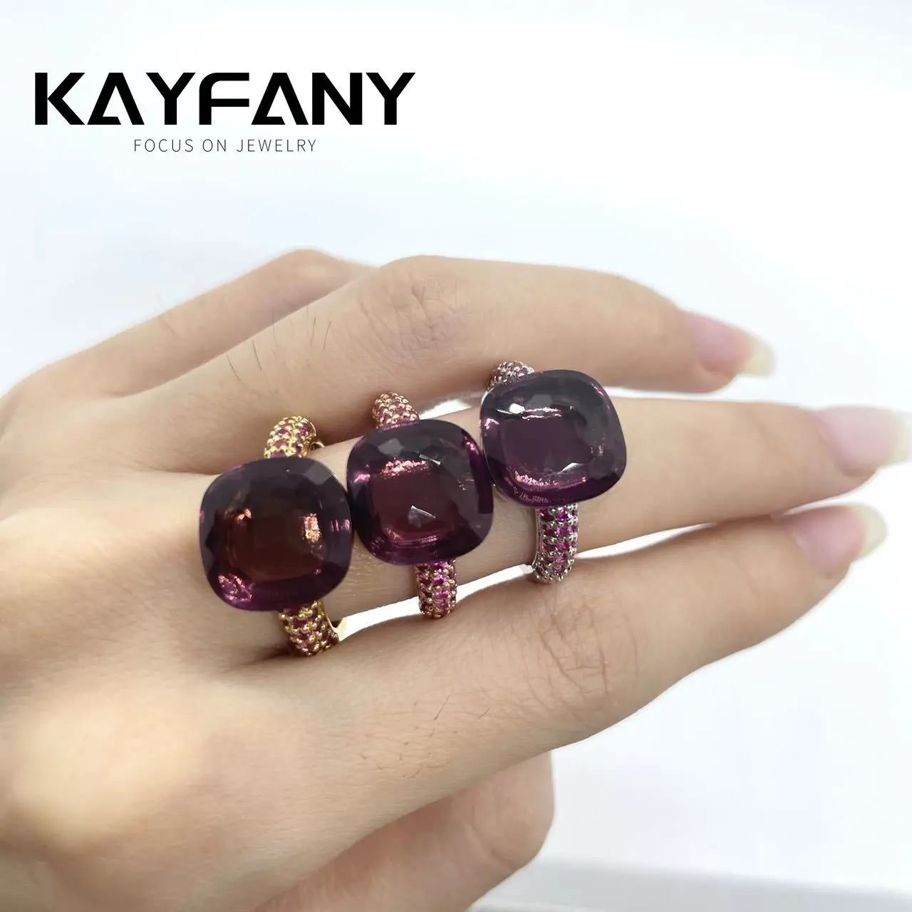 

12.6mm Classic Ring For Women Candy Color Ring Inlay Purple Zircon Flat Candy Crystal Ring Party Gift Fashion Jewelry