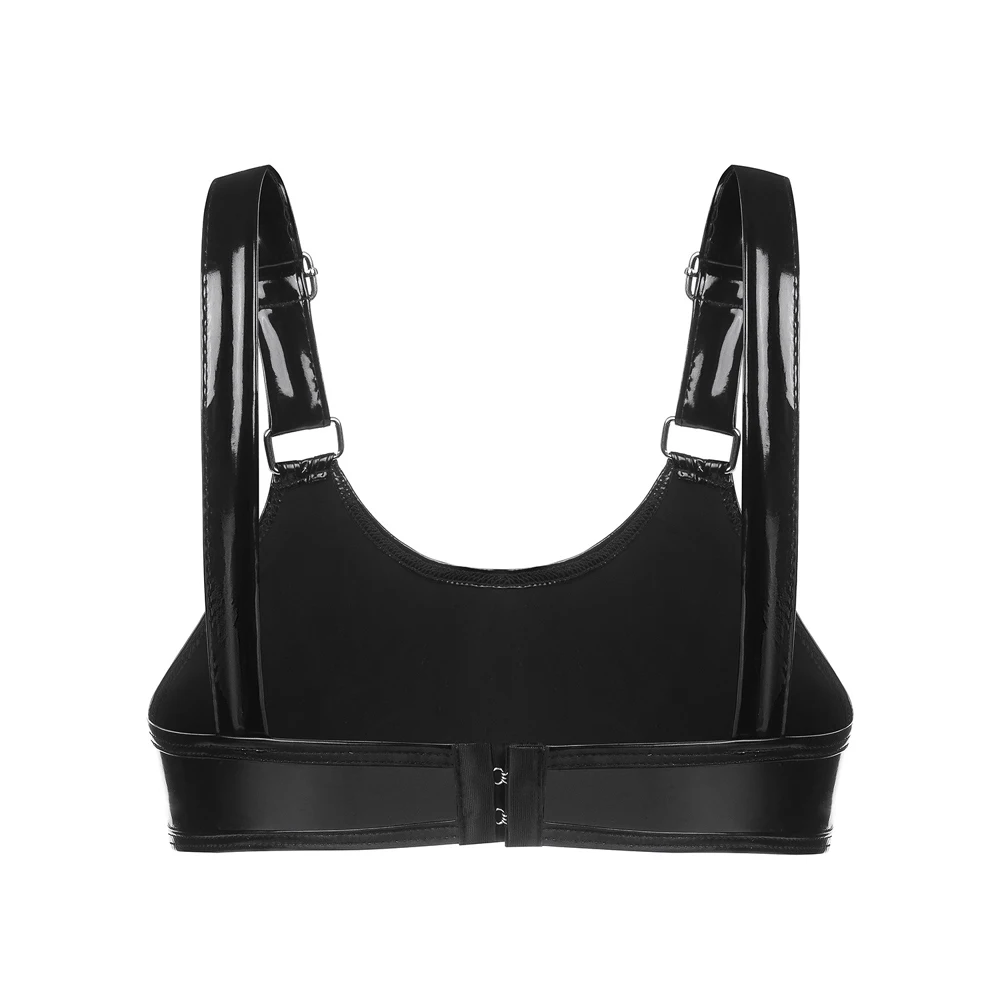 Neues Halfter-Top aus glänzendem PVC-Kunstleder, Bustier-Top, Bikini-Crop-Tops, kurzes Croptop, sexy BH, Clubwear, ärmellose Camisole – Detail 5