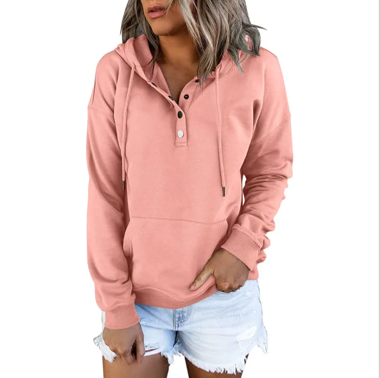 Europäischer und N Damen-Kapuzenpullover mit langen Ärmeln, lockerer, lässiger Kapuze und Kordelzug – Detail 7