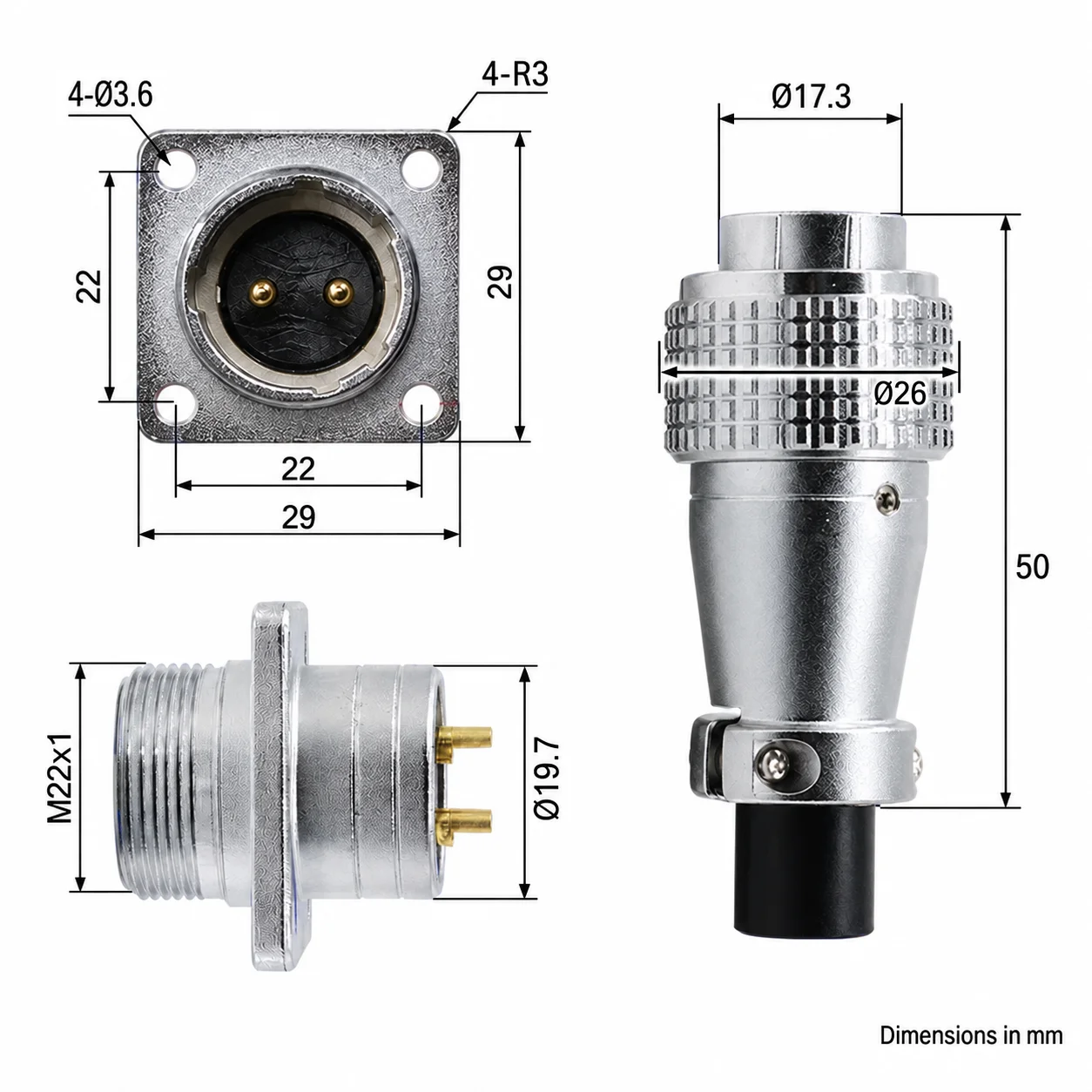 1 Set P20 Aviation Connector 2 3 4 5 6 7 8 9 10 12 Pin Male Square Socket Female Cable Plug 250V 29x29mm Flange Solder Contacts