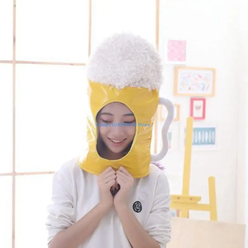 

P88B for Creative Japanese Funny Yellow Beer Plush Hat Toy Cartoon Full Headgear Cap Cosplay Costume Fancy Dress Up