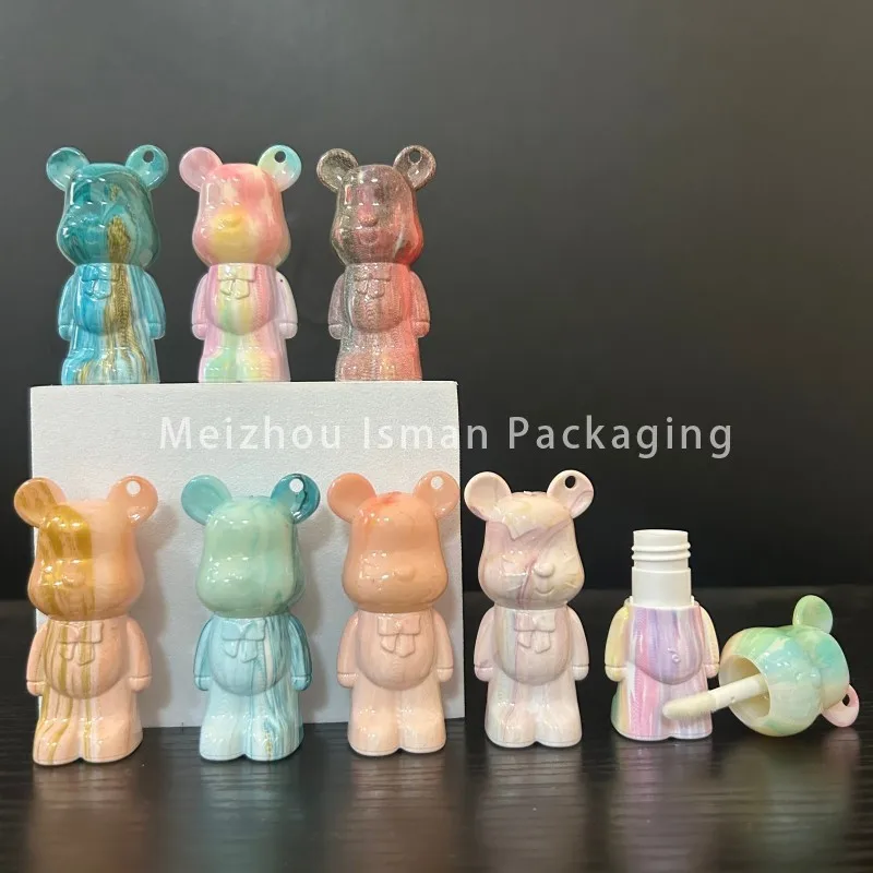 

50pcs 2ML Unique Bear Shape Lip Glaze Bottle Lovely Creative Mouse Lip Gloss Empty Container Tube With Key Chain Hole