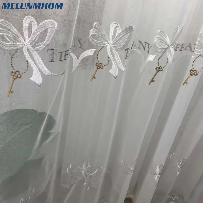 Special Offer New Curtains European Style Bowknot Key Pattern Tulle for Children Bedroom Lliving Room Sheer Lace Bottom