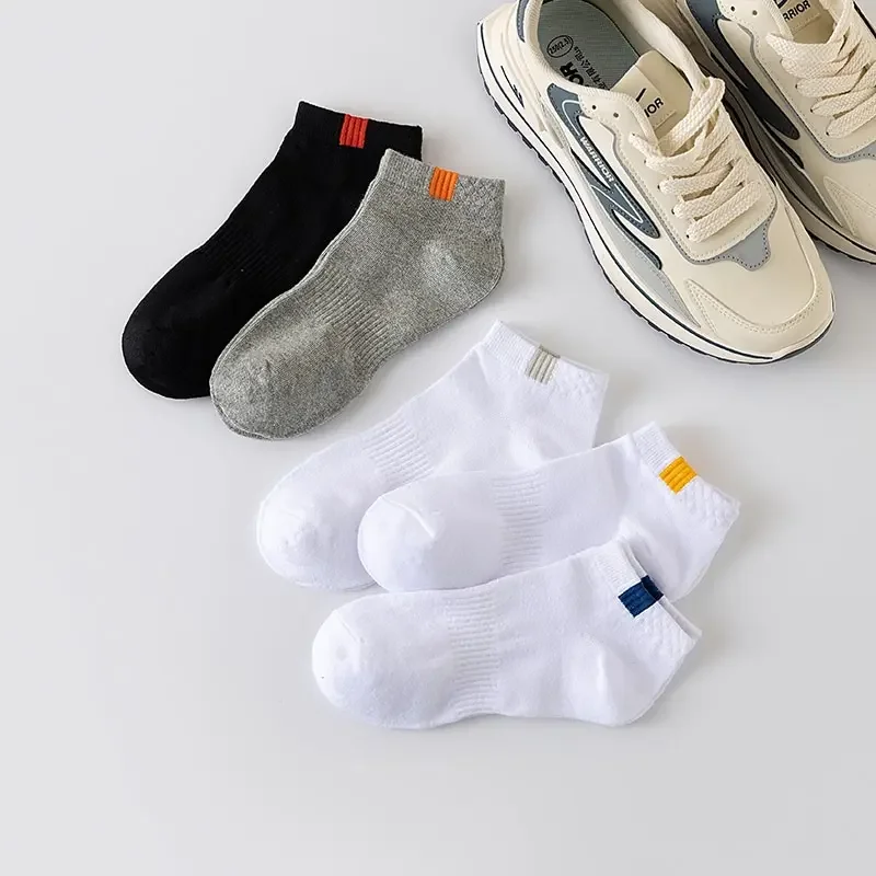 5 Pairs Fashionable Cloth Standard Boat Socks Spring And Summer Thin Style Mens Solid Color Socks Casual Sports Socks