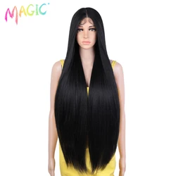 Magic Straight Synthetic Lace Front Wig For Women 36 Inch Long Ombre Brown Red Blonde Hightlight Lace Frontal Wigs Cosplay Wig