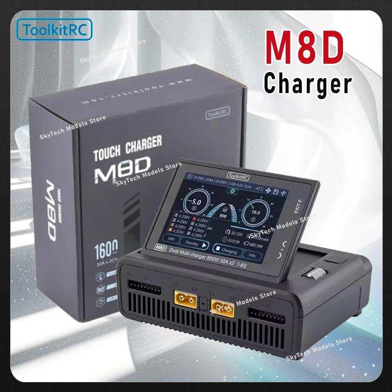 

ToolkitRC M8D 1600W 50A DC Dual Channel Smart Charger Discharger With Touchscreen For RC Lipo LiIon LTO 1-8S NiMh 1-20S Pb 1-15S