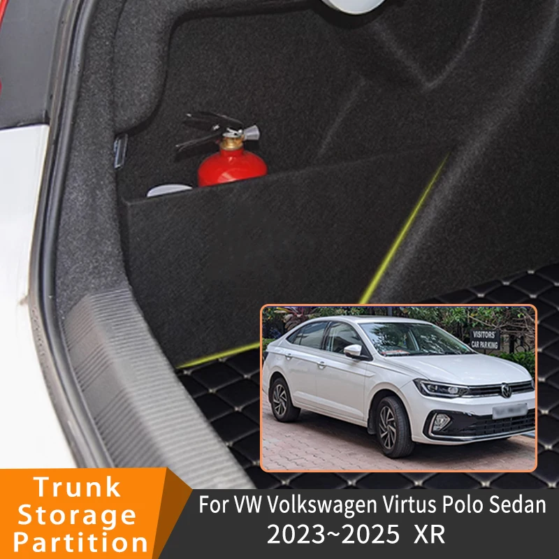 Auto Accessories For VW Volkswagen Virtus Polo Sedan 2023~2025 Organizer Trunk Side Partition Trunk Interior Storage Box Parts