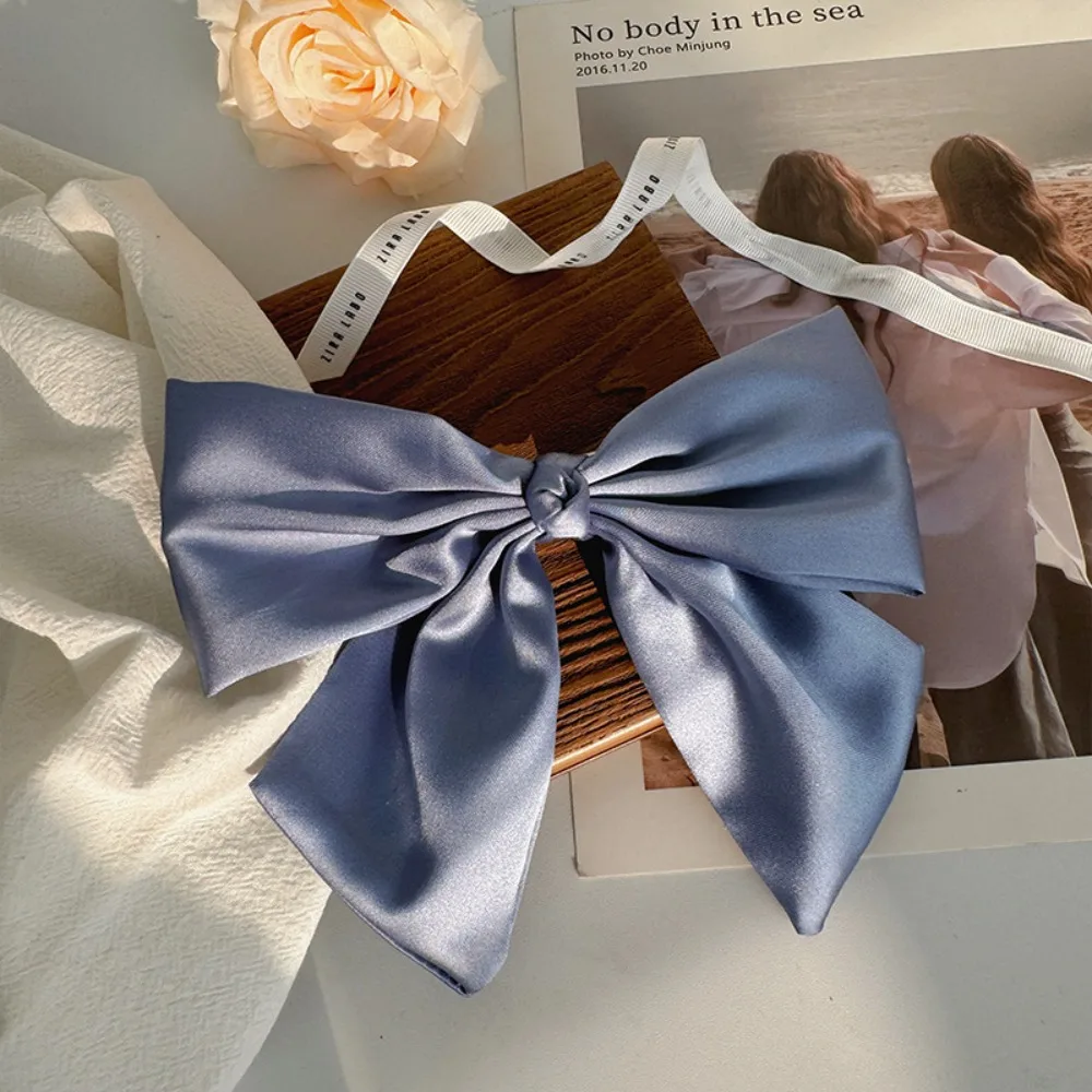 Temperament Big Bow Hairpin Cloth Satin Solid Color Spring Clip Ponytail Clips Female