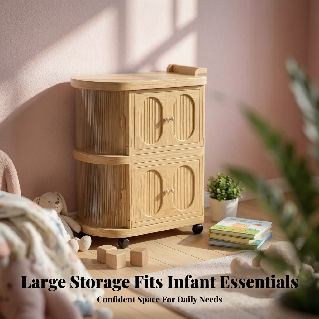 Double-Door Folding Baby Cabinet Two-Tier Nursery Cabinet Translucent Panels Foldable