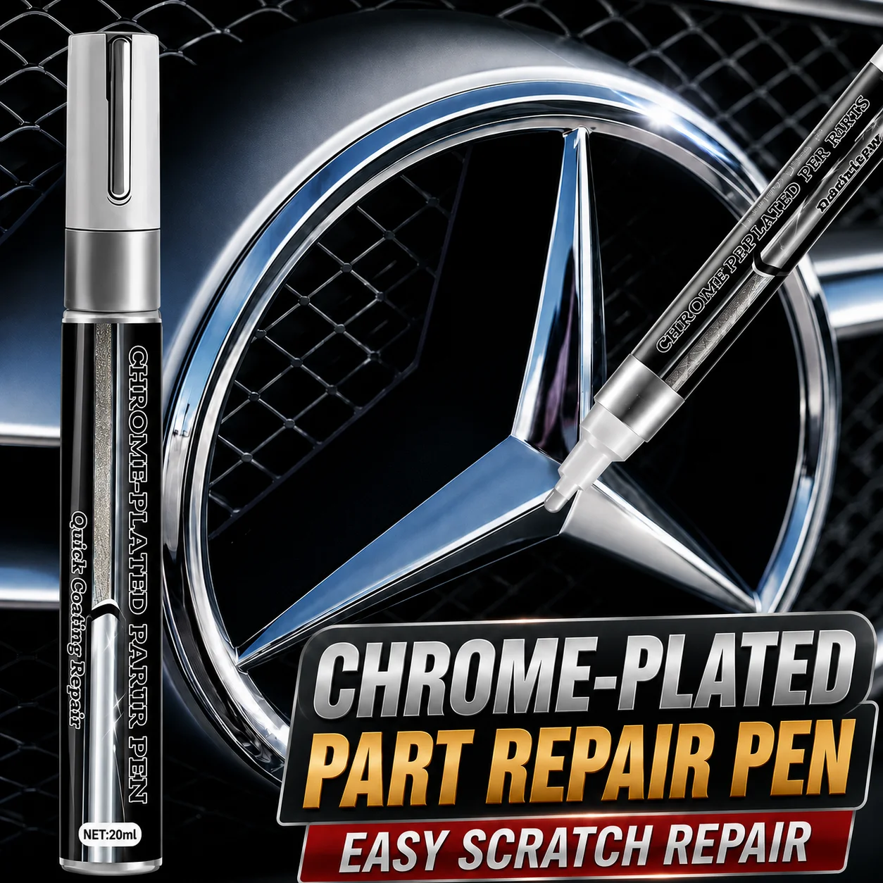 Chrome Plating Repair Pen, Car Scratch Remover Touch Up Paint Pen For Auto Logo Wheel Trim, Quick Rust & Corrosion Fix, 20ML