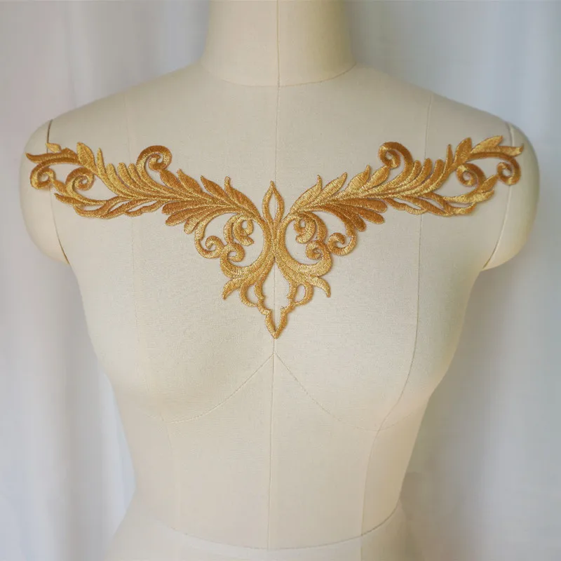 Gold Stickerei Barock Gitter Pailletten Blume Applikation Nähen Eisen Patch Hochzeitskleid Brautkleid Kleidung DIY Handarbeit Patches Handwerk