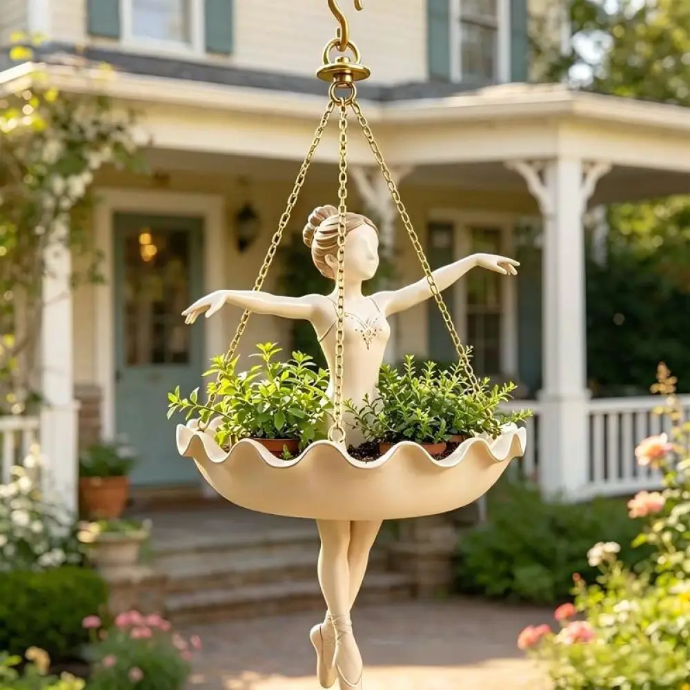Ballet Dancer Hanging Flower Pot Creative Resin Planter Wall Mounted Garden Decor Indoor Succulent Vase Artistic Gift