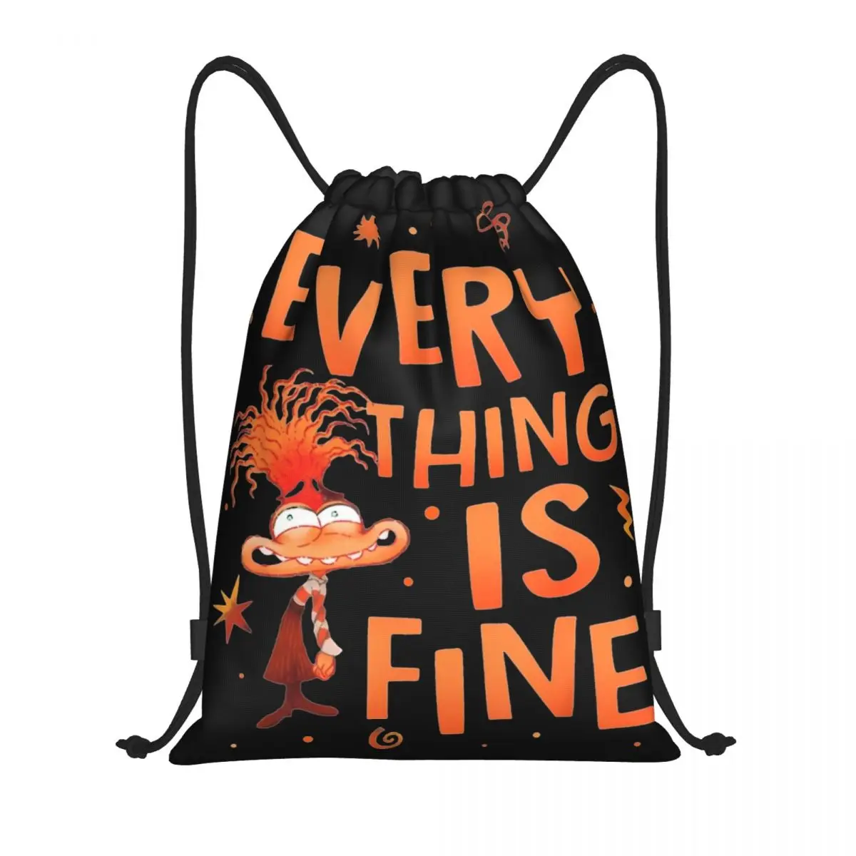 Everything Is Fine Anxiety Inside Out Drawstring Backpack Gym Sports Sackpack Water Resistant Cartoon String Bags for Cycling