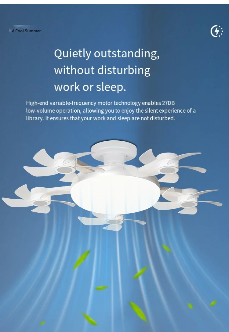 E27 LED 5 Heads Ceiling Fan Light with Remote Control Dimmer Function 80W Ceiling Light Drone Shaped Fan Light for Living Room,